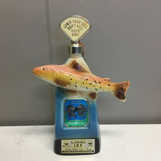 Rare Vintage Collectable 1977 Jim Beam Trout Unlimited Regal China Whiskey Decanter