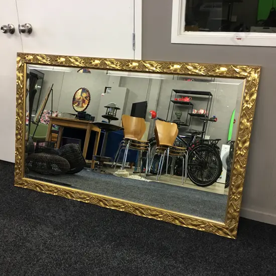 Large Ornate Gilt Framed Bevelled Edge Mirror Leaf Detail H93cm,W54cm.