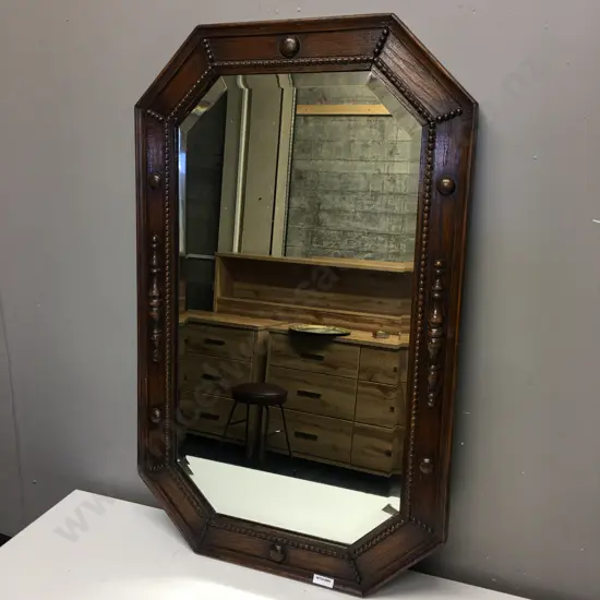 Victorian Oak Framed Canted Bevel Edged Wall Hanging Mirror, 81 x 53cm