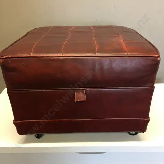 Vintage Leather Ottoman With Storage On Castors, Ashlie Craft Long Eaton, 35 x 48cm