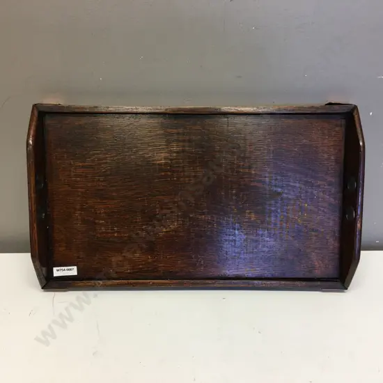 Antique Oak Serving Tray With Copper Corners, 42 x 24.5cm
