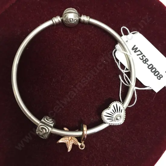 Pandora Bangle With 3 Unnamed Charms (1 Stamped 925), 64mm