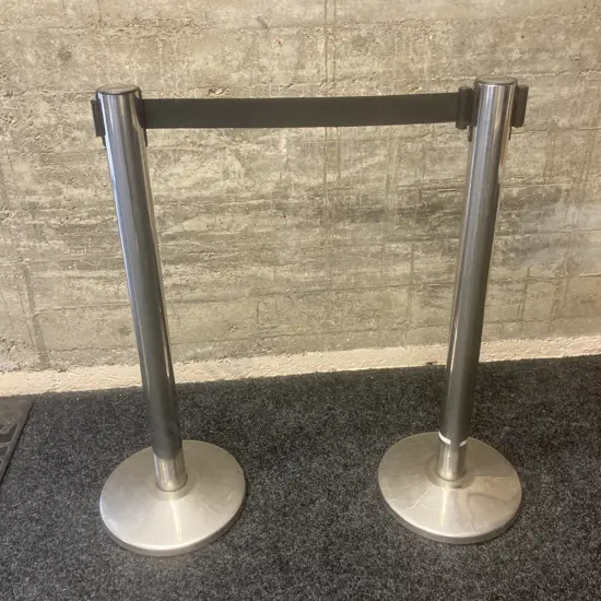 Pair of Delta Freestanding Bollards With Auto Retracting Barrier Strap, 91 x 32cm