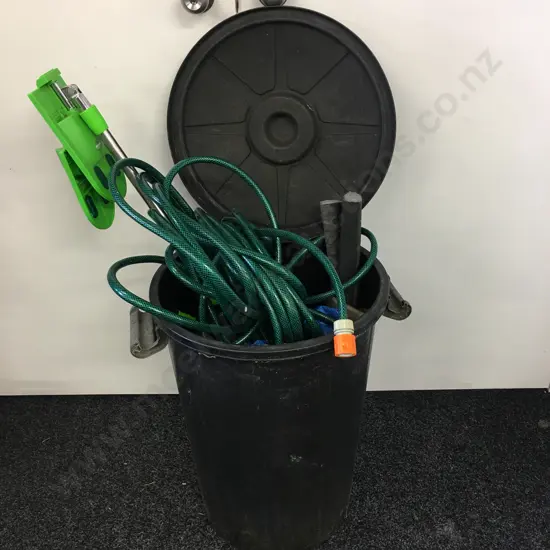 Rubbish Bin & Lid, Sprayer, Hose, Floor Duster Etc