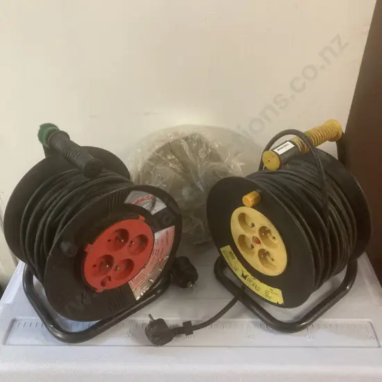 Pair of Extension Reels With Foreign Attachments, Plugs & Ratchet Strop Without Ratchet