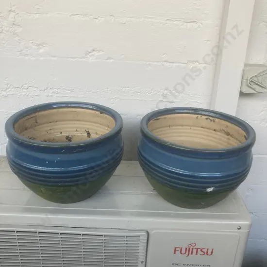 Pair of Green & Blue Glazed Plant Pots