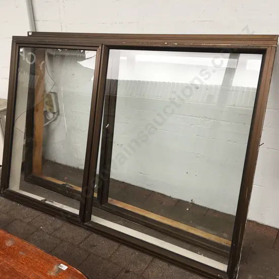 Bronze Aluminum Window 119.5 x 180.5, 1 Opening Sash, 1 Fixed, Painted Wooden Jamb Glass Smashed
