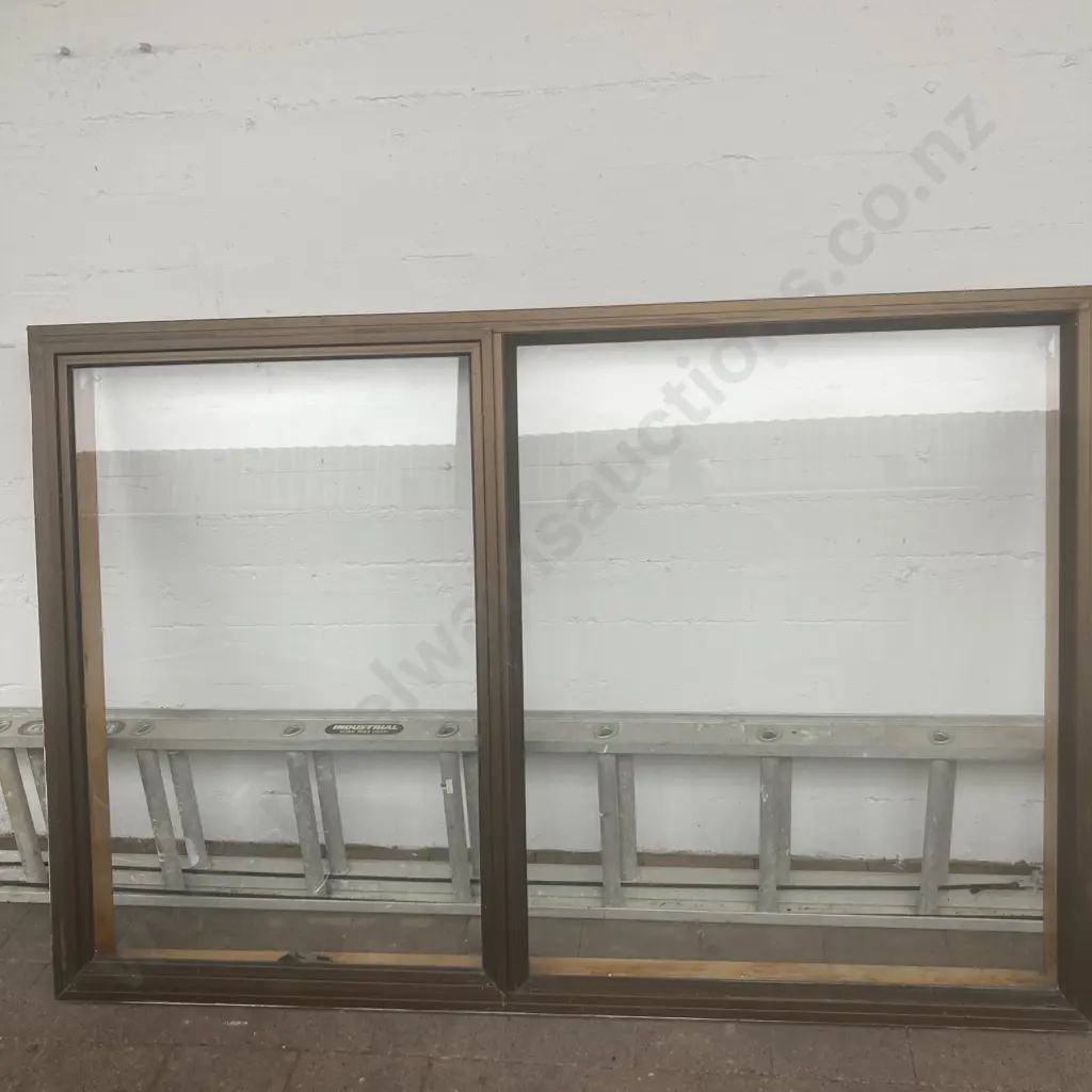 Bronze Aluminum Window 119.5 x 180.5, 1 Opening Sash, 1 Fixed, Un Painted Wooden Jamb Liner Image 1++