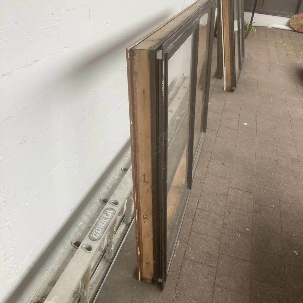 Bronze Aluminum Window 119.5 x 180.5, 1 Opening Sash, 1 Fixed, Un Painted Wooden Jamb Liner Image 1++