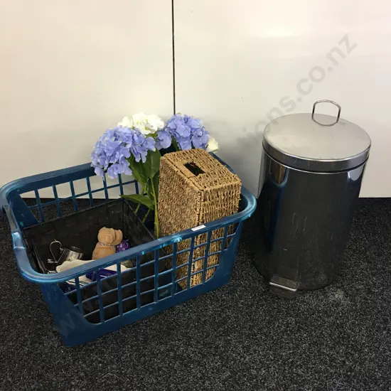Laundry Hamper, Pedal Bin, Faux Flowers Etc