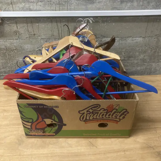Box lot Wooden & Plastic Coat Hangers