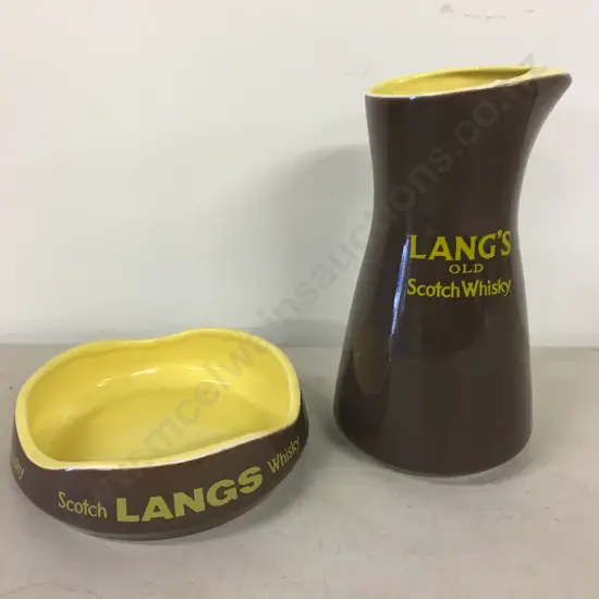 Vintage Langs Scotch Whiskey Water Jug & Dish, West Highland Pottery