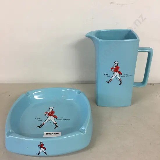 Vintage Teal Blue Johnnie Walker Water Jug & Ashtray, Wade PDM Ceramic