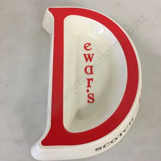 Vintage Dewar's D Shape Scotch Whisky Advertising Ashtray, Wade PDM Ceramic
