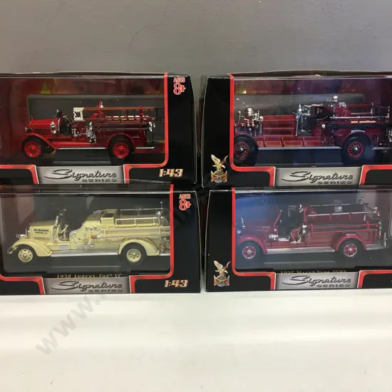 Signature Series 1/43 Diecast Model Fire Engines, 1923 Maxim Ci, 1925 & 1938 Ahrens Fox, 1935 Mack Type 75BX