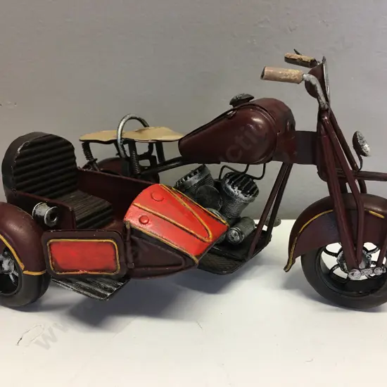 Vintage Metal Motorcycle & Side Car Model, 11 x 21cm