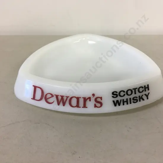 Vintage Milk Glass Triangular Ashtray Advertising Scotch Whisky by Dewars