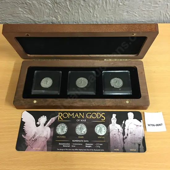 Roman Gods Of War 3 Coin Set In Wood Display Case