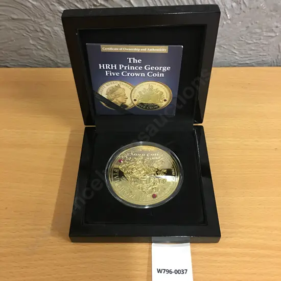 2013 Five Crown Coin Commemorative HRH Prince George 24ct Gold Layered 3.5oz, COA & Box of Issue