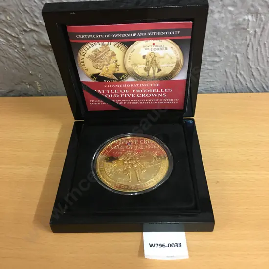 2016 Battle Of Fromelles Gold Five Crowns, 24ct Gold Layered 110gms, COA & Box of Issue