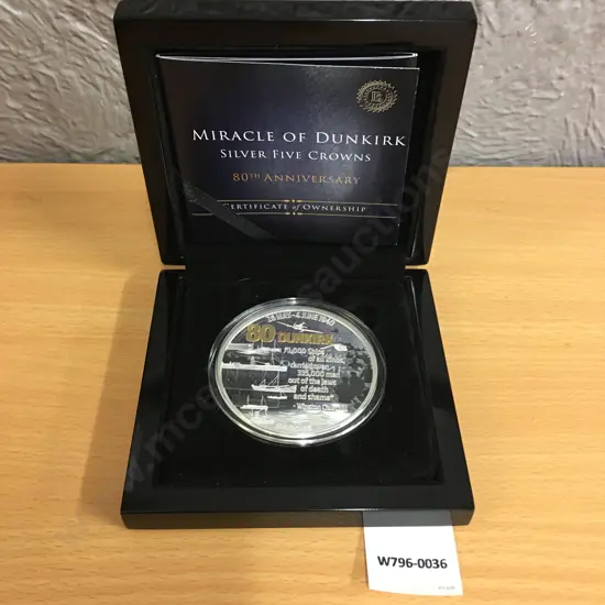 Miracle Of Dunkirk Silver Five Crowns, 5ozs, COA & Box of Issue, 999 Silver With 24ct Gold & Black Rhodium Accents