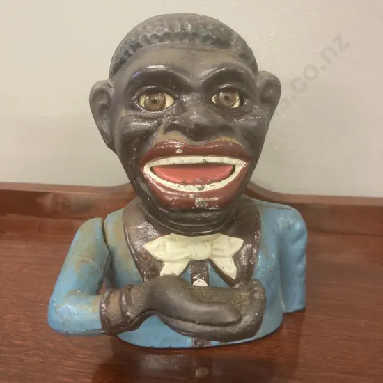 Vintage Painted Cast Iron Mechanical Money Bank,160m, Missing Base Plate