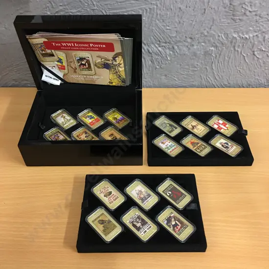 Limited Edition WW1 Iconic Poster Ingot Coin Collection of 18 With Wood Display Case