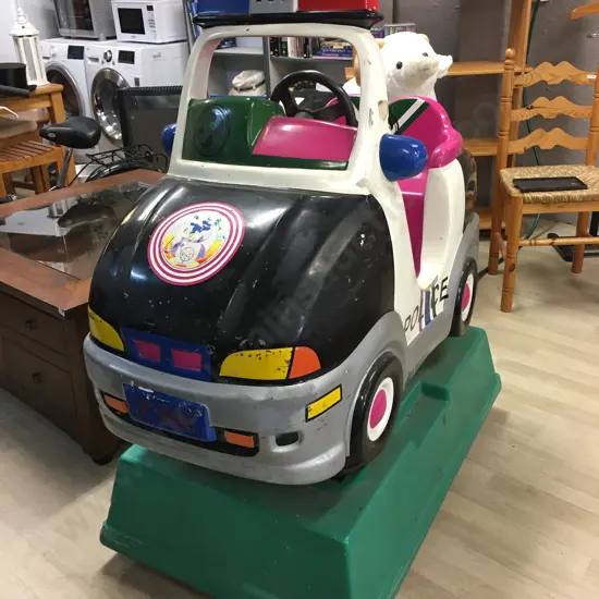 Police Car Coin Operated Kiddie Ride, Music Plays & Car Moves, Coin Part Dosen't Appear To Be Working, No Keys