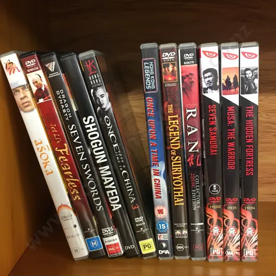 Lot of 11 DVDs, Akira Kurosawa's the Hidden Fortress, Ran, Seven Samurai, Musa The Warrior, Jet Li, Asoka Etc