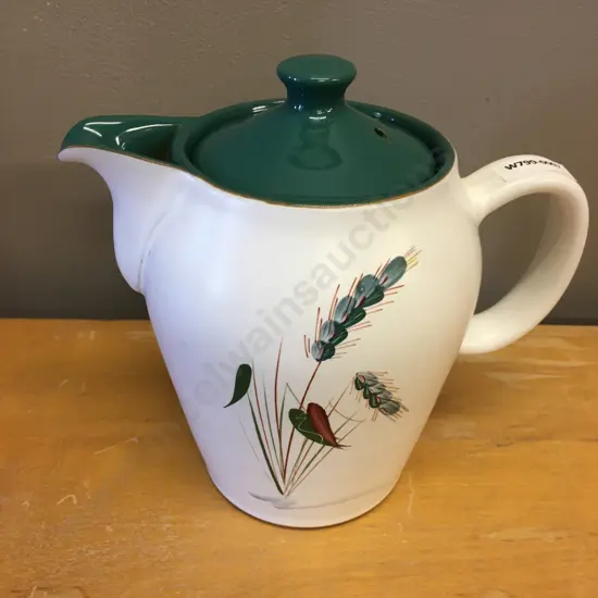 Vintage Denby "Greenwheat" Coffee Pot, (1956-1977), 1 1/4 Pint, H18.5cm (Lid Has Been Repaired)