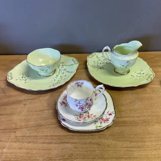 Royal Albert Snowdrop Cake Plate x 2 with Milk Jug and Sugar Bowl with Royal Albert Trio
