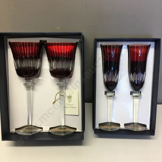 'Edward Crystal' Collection Hand Cut Boxed Pair of Wine & Champagne Glasses