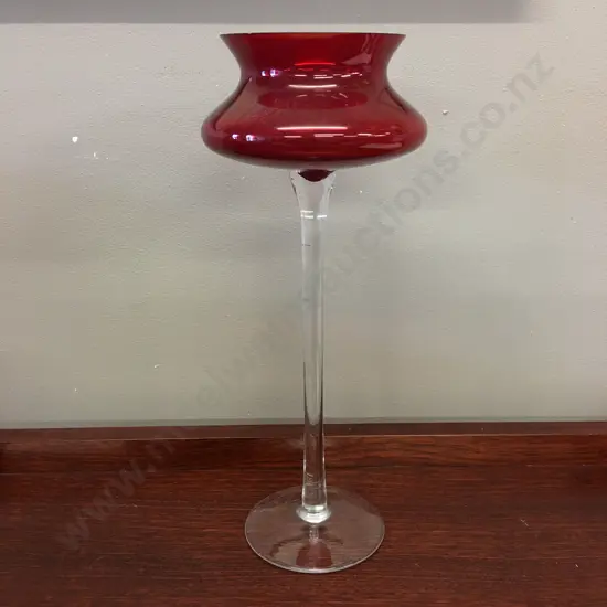 Vintage Long Stem Ruby Red Art Glass Candle Holder H30cm.