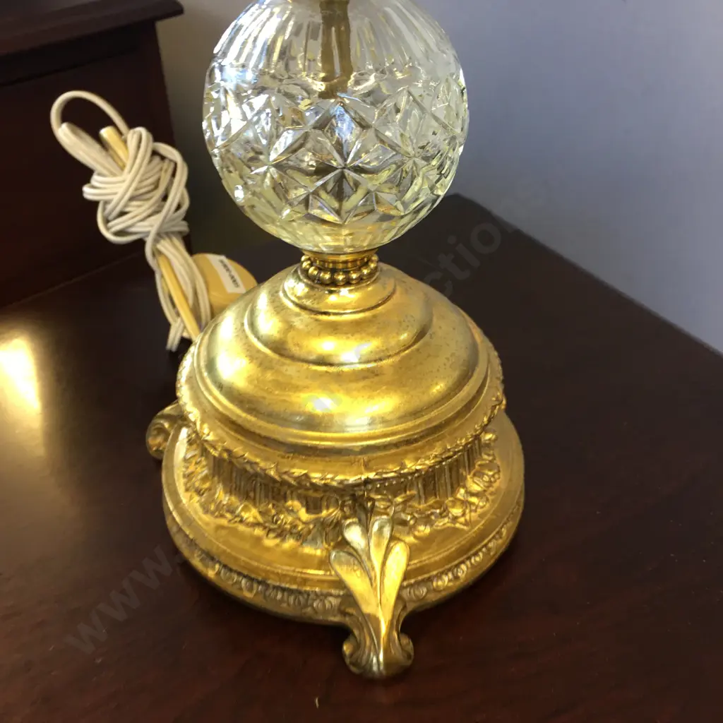 Vintage Brass & Crystal Table Lamp With a Cream Colour Shade, H68cm Image 1++