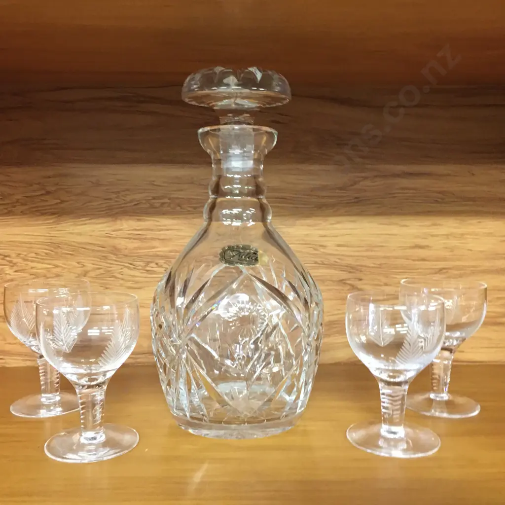 Vintage Crystal 'Julia' Decanter H24cm With 5 Stemmed Sherry Glasses Image 1++