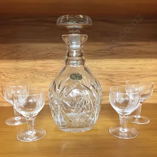 Vintage Crystal 'Julia' Decanter H24cm With 5 Stemmed Sherry Glasses