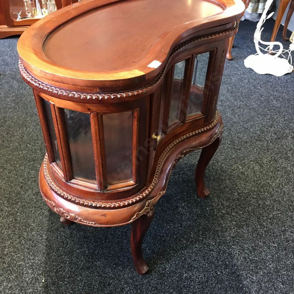 Vintage Kidney Shaped Reproduction Cocktail Cabinet, Glass Panels, Single Door With Removable Tray To Top, 78 x 73cm Image 1++