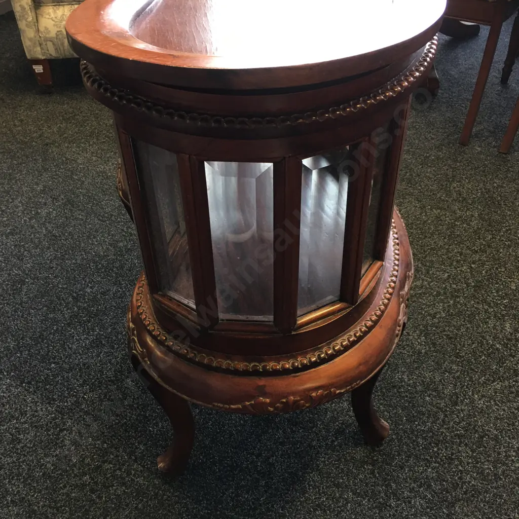 Vintage Kidney Shaped Reproduction Cocktail Cabinet, Glass Panels, Single Door With Removable Tray To Top, 78 x 73cm Image 1++