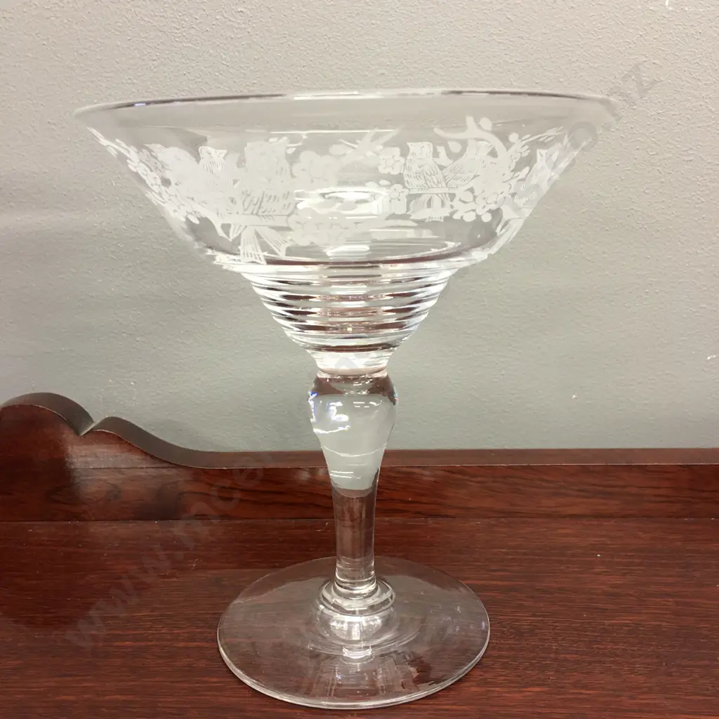 Vintage Stuart Crystal Large Compote Bowl Etched Image 1++