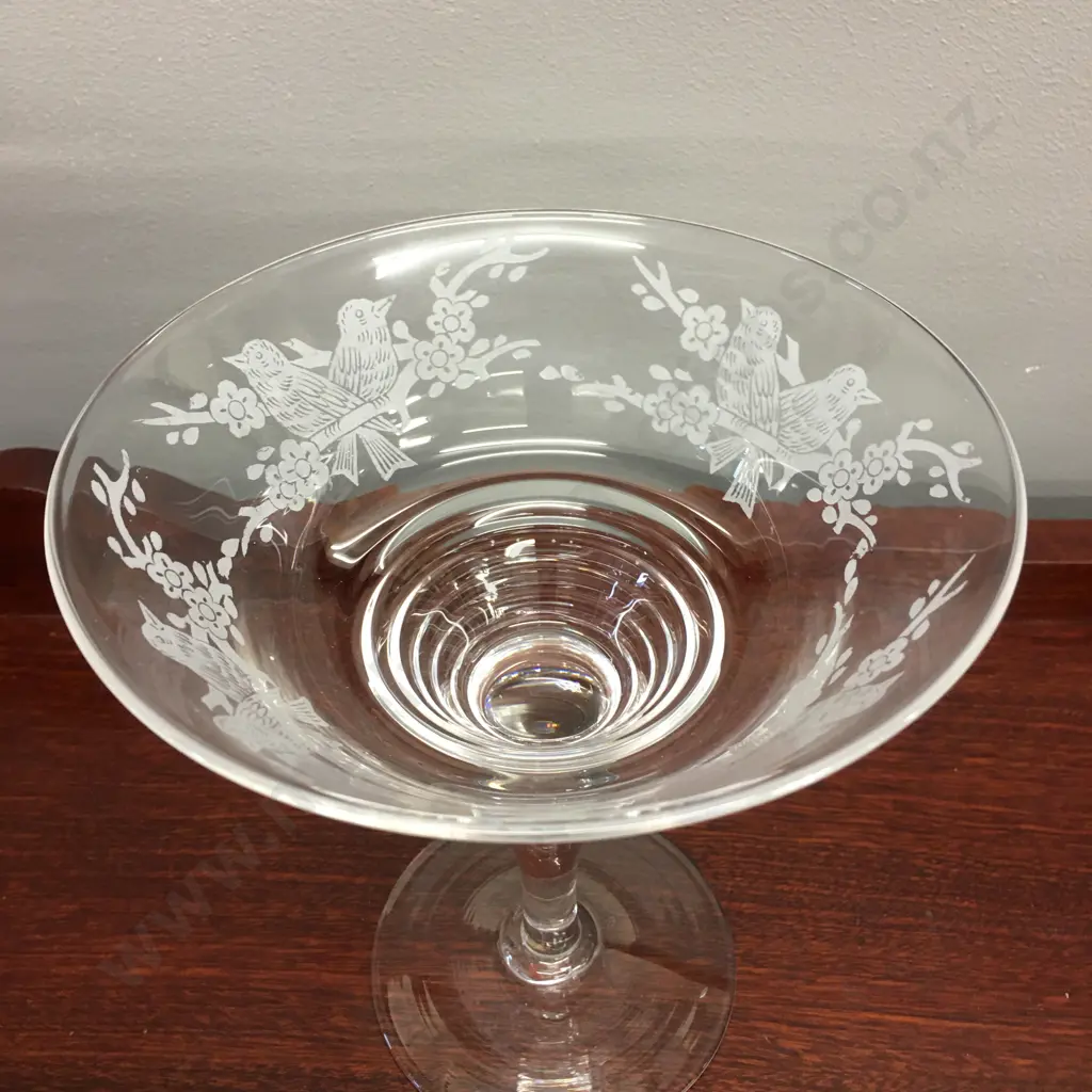 Vintage Stuart Crystal Large Compote Bowl Etched Image 1++