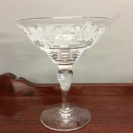 Vintage Stuart Crystal Large Compote Bowl Etched
