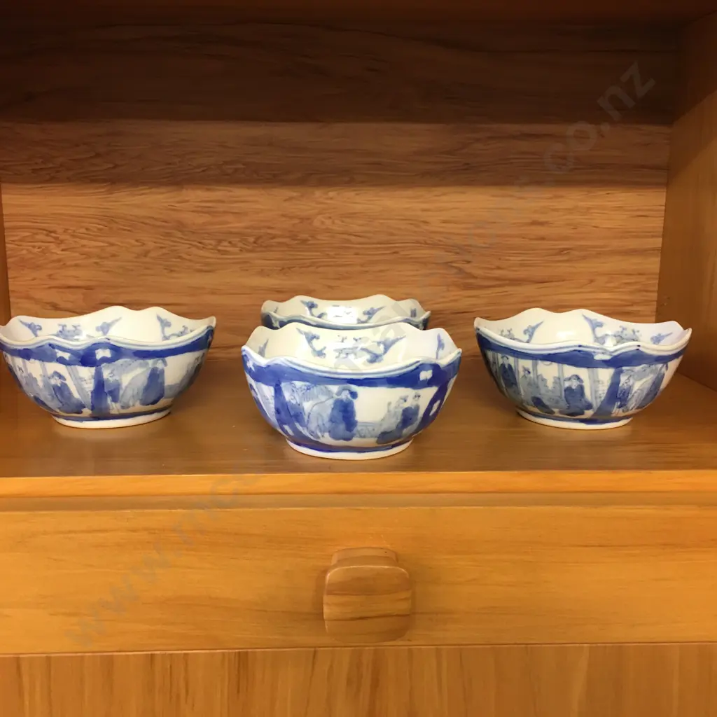 Blue & White Japanese Square Porcelain Bowls x 4 Image 1++