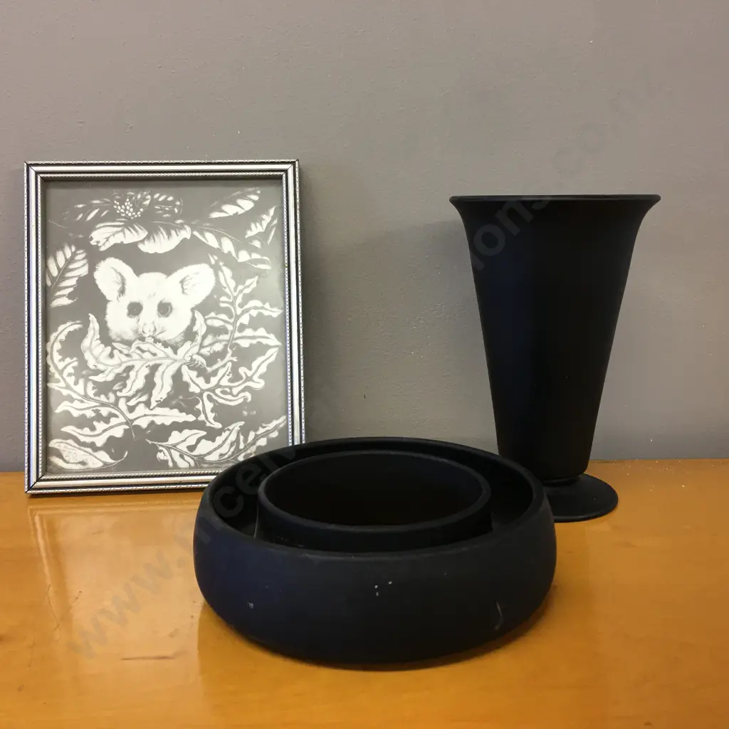 Framed Artwork Signed Rei Hamon With Black Vase & Posie Bowl Image 1++