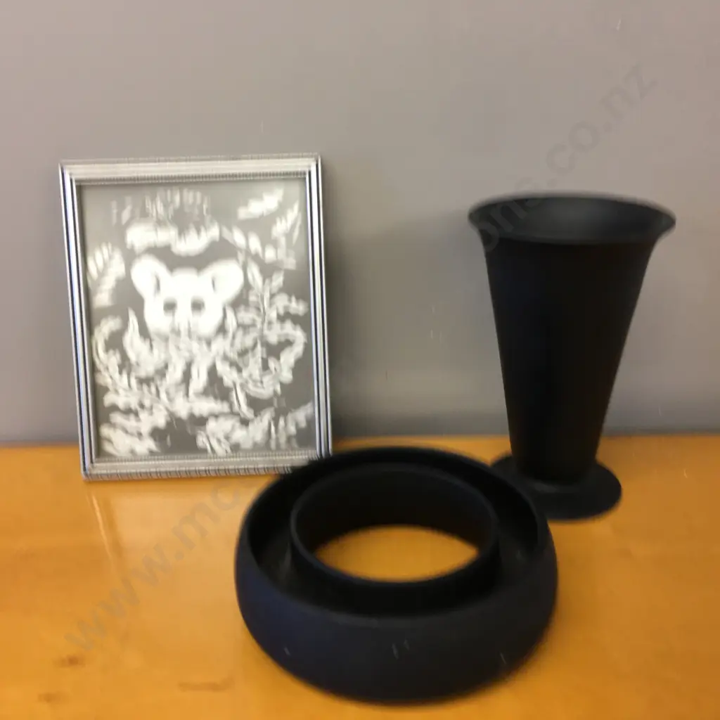 Framed Artwork Signed Rei Hamon With Black Vase & Posie Bowl Image 1++