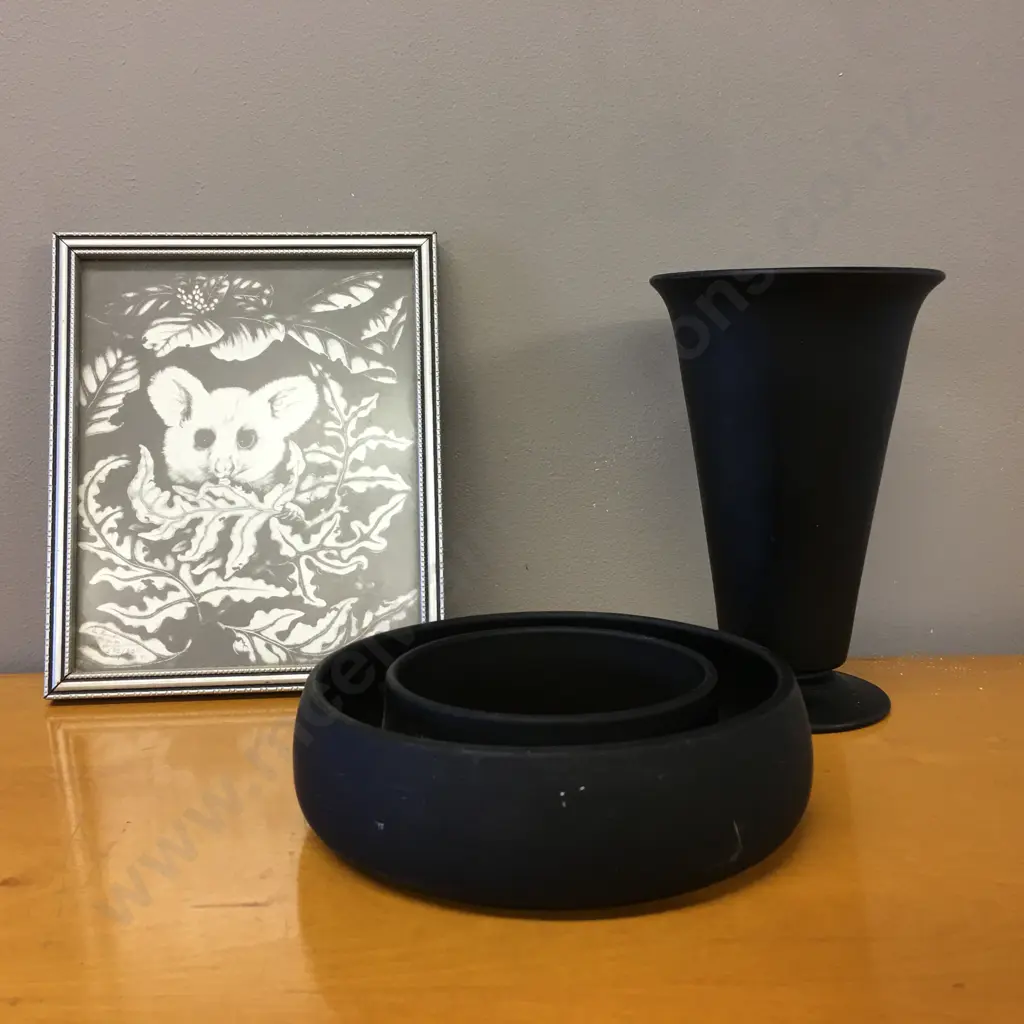 Framed Artwork Signed Rei Hamon With Black Vase & Posie Bowl Image 1++