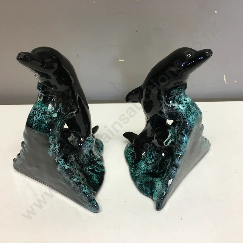 Glazed Ceramic Dolphin Bookends (As Found) Image 1++