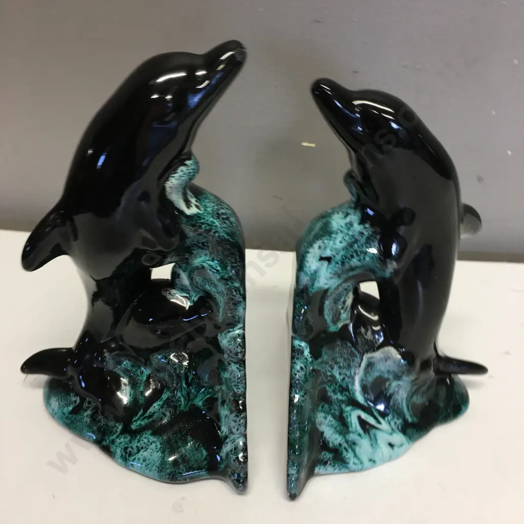 Glazed Ceramic Dolphin Bookends (As Found) Image 1++
