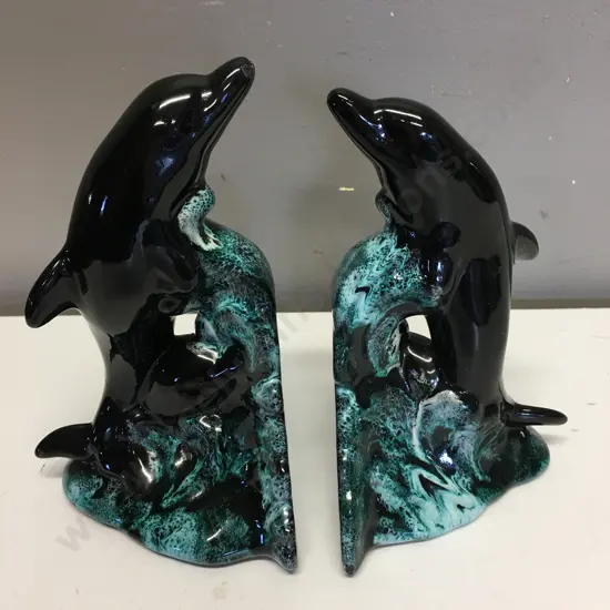 Glazed Ceramic Dolphin Bookends (As Found)