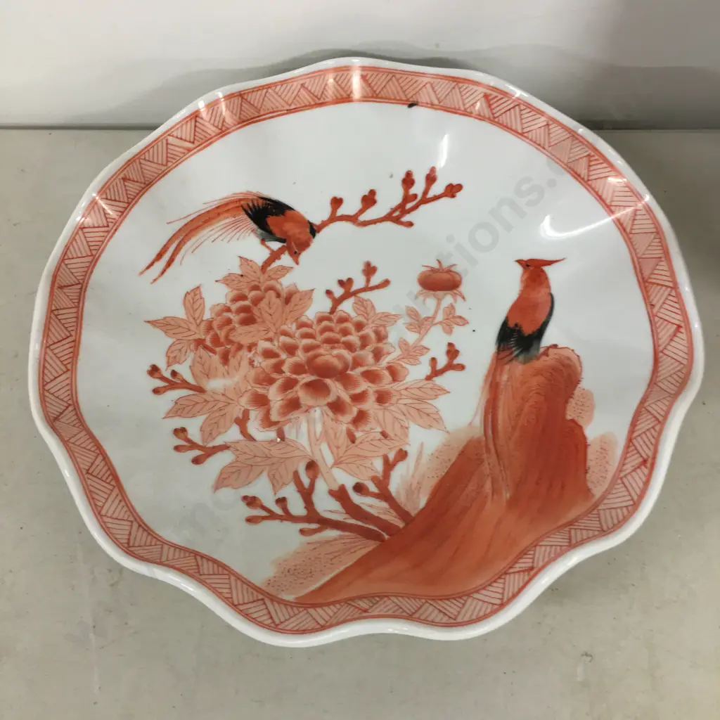 Vintage Decorative Japanese Bowls x 2 - Burnt Orange & White Image 1++