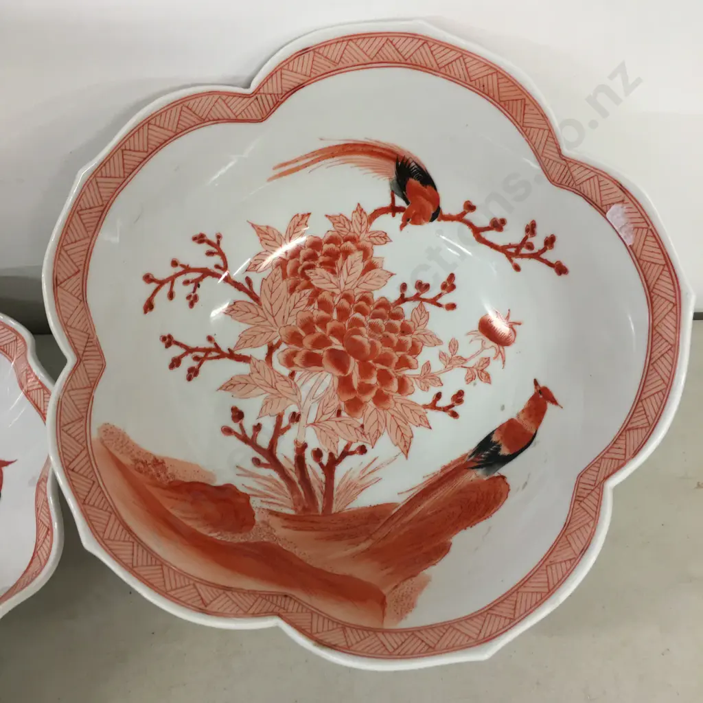 Vintage Decorative Japanese Bowls x 2 - Burnt Orange & White Image 1++